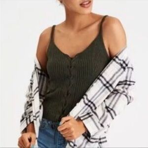 American Eagle Outfitters Green Ribbed Lace-Up Sweater Cami XS